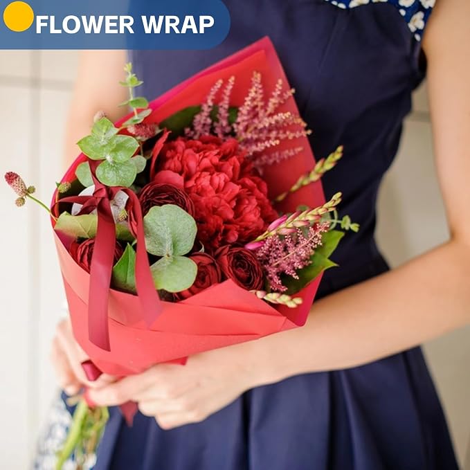 Red Wrapping Paper, Mother's Day Valentines Birthday Bouquet Flower Gift Wrap - Image 4