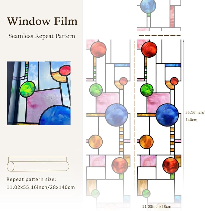 Original Hand Drawn Faux Stained Glass Window Film, Double-Sided Texture Static - Image 4