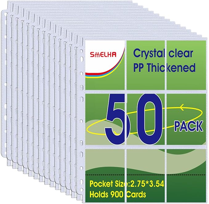 50 Pack, 9 Pocket Page Protector, Trading Card Sleeve, Baseball Card Sheets or by SMELHA