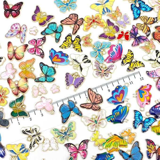 WOCRAFT 120pc Assorted Enamel Bracelet Butterfly Charms - Image 3