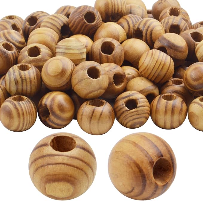 Natural Wooden Beads, 100 Pieces 18mm Diameter Round Loose Spacer Beads Large by Aylifu