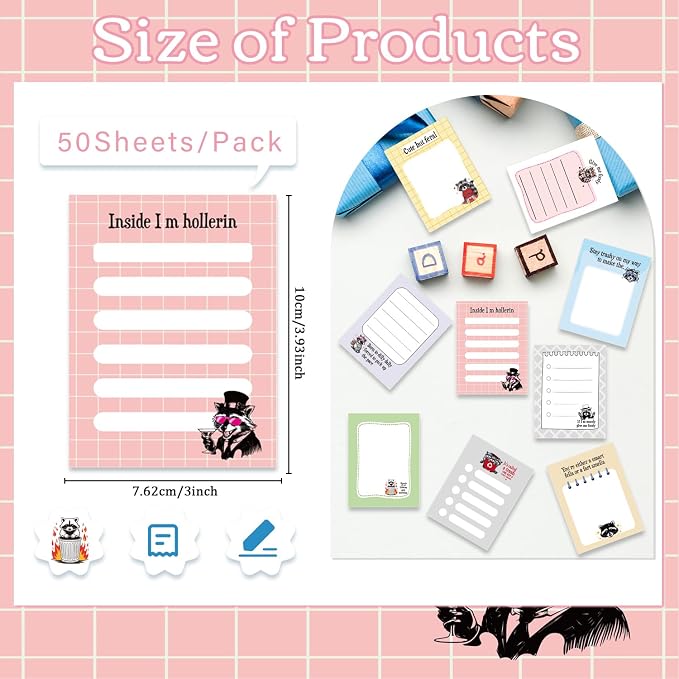 Funny Raccoon Sticky Notes Gifts, 9 Pack Raccoon Notepads 3x4 Inches, Work Gag - Image 2