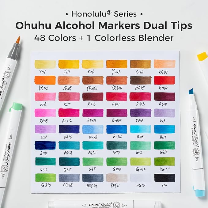Ohuhu Alcohol Markers Brush& Chisel 48 Colors - Image 4