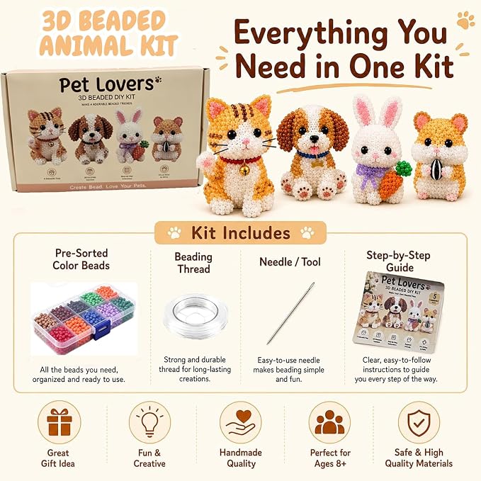 TAGYSH 3D Beaded Animal Kit for Adults, Advanced DIY Bead Art Craft Kit - Image 2
