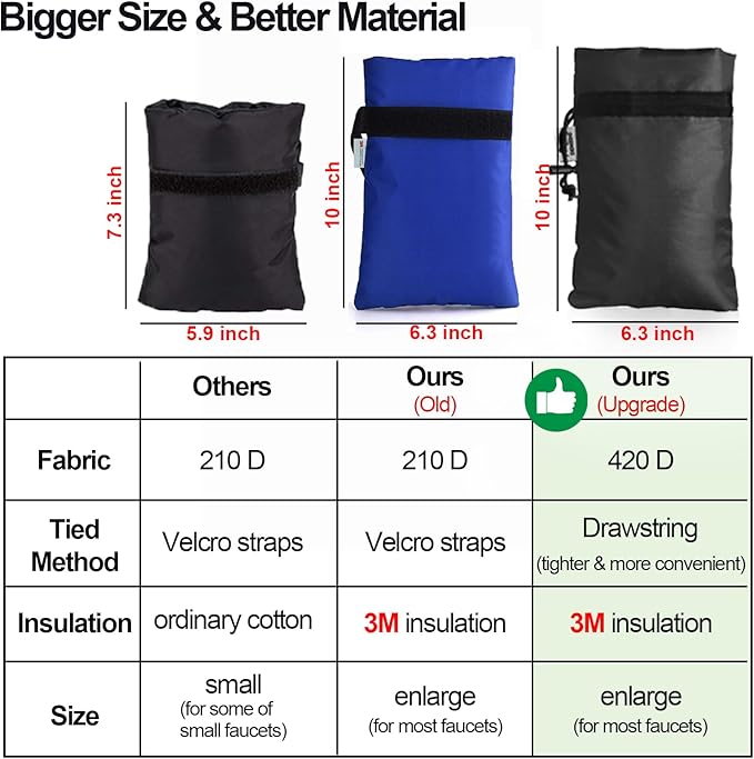Enlarge Outdoor Faucet Cover for Winter Freeze Protection, 3M Thinsulate, 10"H x 6.3"W Hose Bib Covers for Wall Taps Outside, Waterproof & Frost Free Insulated Spigot Cover, 6 Pcs Faucet Socks - Black