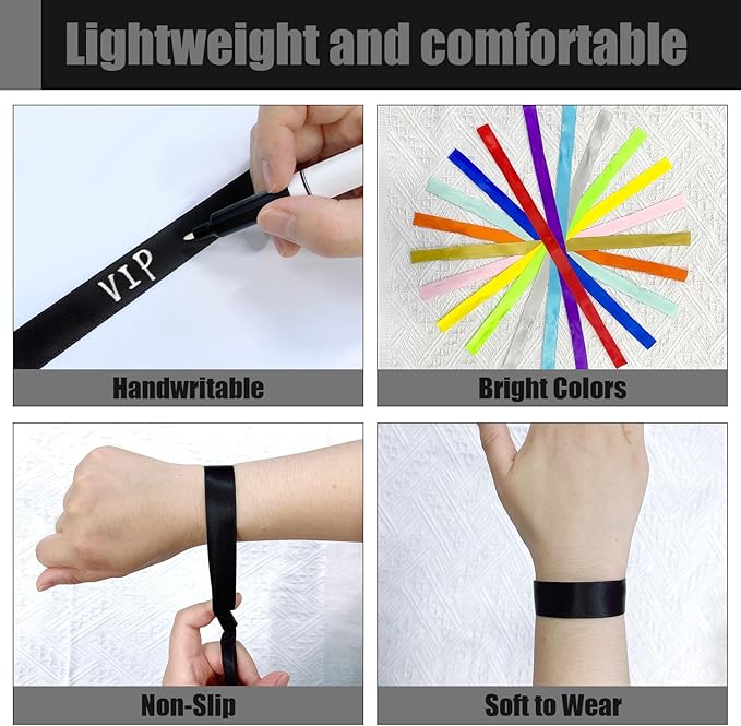 100 Pcs Cloth Event Wristband, Disposable Wristbands for Events, Colored Wristbands Events,for Lightweight Concert,Club Entrance Wrist Strap Party Wristband Event (Color : Black)
