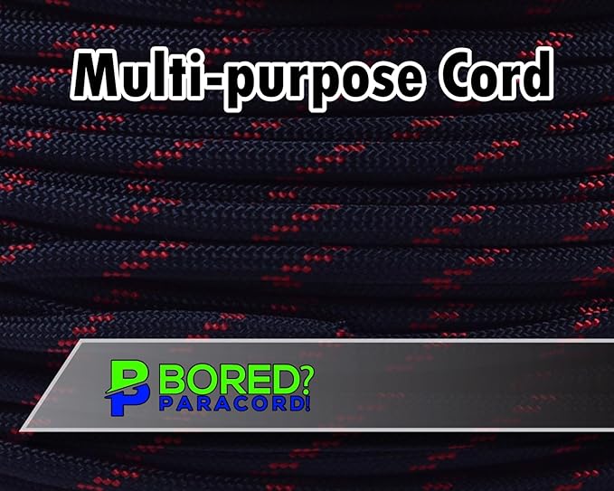 BORED? PARACORD! 550 lb Paracord - Ideal for Crafting, Camping, DIY Projects, Active & Military Outdoors - Strong Survival Rope - Tactical Parachute Cord Type III - Thin Red Line 50 Feet