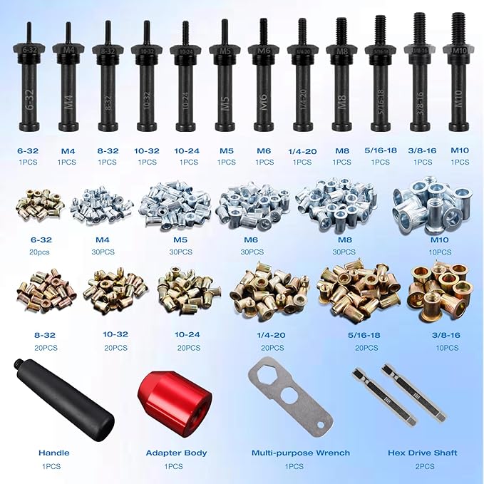 YUZES Rivet Nut Tool Adapter for Cordless Drill Electric- Newly Labor-Saving Rivet Gun Kit Professional Rivet Nut Tool kit with Carrying Case (Rivet Nut Tool-30-R1)