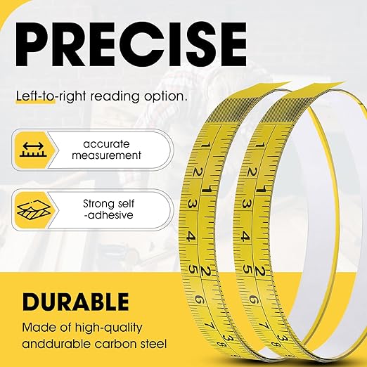 Adhesive Measuring Tapes,Steel Self Tape Measure,1/2" Wide Imperial & Metric Ruler Sticker, Stick On Table Saw and T Track for Woodworking, Drafting (White, Left to Right 118" 2PCS)