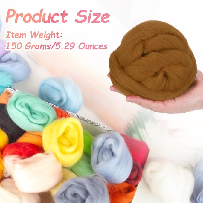 PATIKIL Wool Roving Yarn, 150G/5.3OZ Soft Felting Wool Pure Chunky Roving Yarn - Image 2