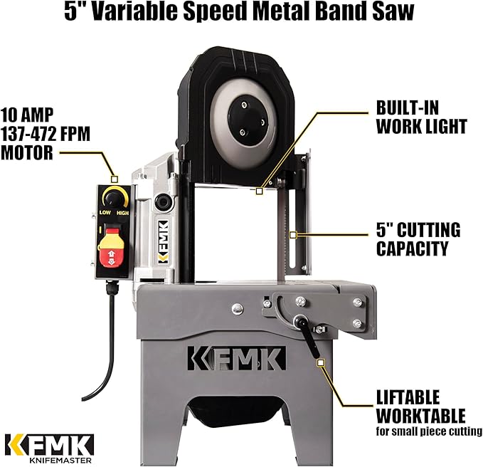 10A Variable Speed Metal Band Saw with Large Workbench, 5" Cutting Capacity, Adjustable Speed 137-472 FPM, BandSaw Perfect for Metalworking, Knife Cutting