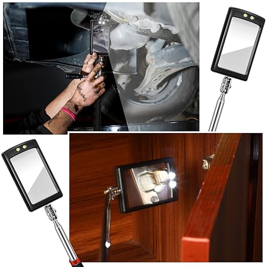 3 Pieces Telescoping Inspection Mirror Round Square Mirror Inspection Tool for Checking Vehicle, Observing Eyelashes Mouth and Other Small Parts(Extended, with Light, Oval Style)