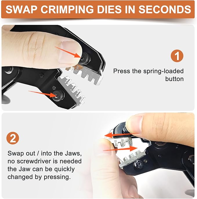 Ratchet Crimping Tool and Wire Stripper Set - 7 in 1 Wire Crimper Tool for Insulated Nylon,Non-Insulated,Ferrule Wire End,Open Barrel Terminals,Solar Connectors