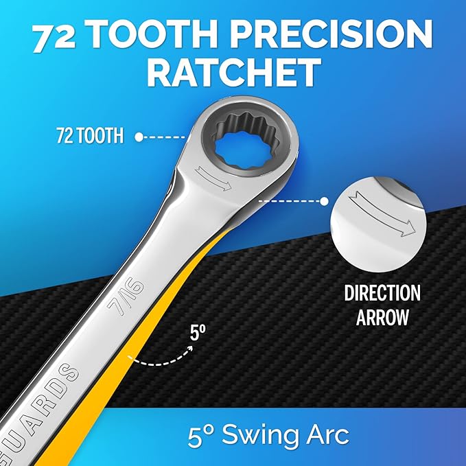 TOOLGUARDS 7/16" Wrench - Ratcheting Wrench - Slim Profile - Ratchet Wrench - 100% Lifetime Satisfaction Guarantee
