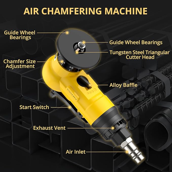 AMTOVL Air Chamfer Tool - Mini Pneumatic Chamfering Machine, 30000 RPM Pneumatic Chamfering Tool, 45 Degree Air Beveling Machine with 1/4 Inch Air Inlet for Metal, Wood, Acrylic Deburring