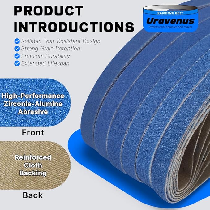 10 x 330 mm 3/8 x 13 Inch Sanding Belts, 36 Pcs Assorted Grits (60/80/100/120/180/240), Zirconia Sanding Belts for Metal Polishing, Woodworking, Derusting
