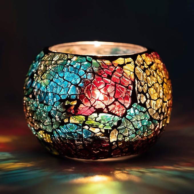 Colorful Mosaic Glass Tea Light Holders, Handmade Romantic Tealight Holders by Unknown