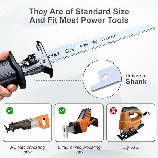 8PCS Reciprocating Saw Blades for Wood Pruning, Including Premium 6Pcs Woodcutting & 2Pcs Carbide Metal Blade with Storage Case (6in 6TPI + 6in18TPI) by RNSXYAT