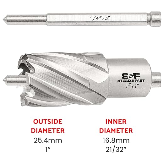 S&F STEAD & FAST Annular Cutter, 1” Diameter x 1" Depth of Cut for Magnetic Drill Press, Mag Drill Bit with Pilot Pin