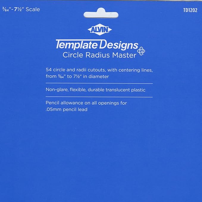 ALVIN Circle Radius Master Template TD1202, Template for Artists, Architects, Design and Drafting, 3/64th" to 7.5" scale