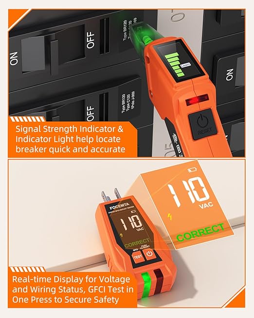 Circuit Breaker Finder Kit with GFCI Outlet Tester for 90-135V AC Circuits,includes Light Socket Adapter, 3-2 Prong Grounding Adapter & Clip adapter,Portable Electrical Tool with Carrying Case