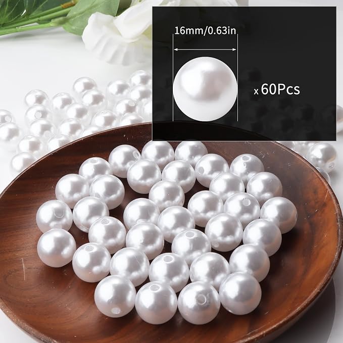 60pcs White 16mm Pearl Beads - Image 2