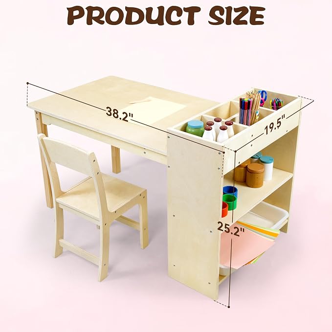 bbgroundgrm Kids Art Table and Chair Set, Birch Wooden Activity Craft Table - Image 2