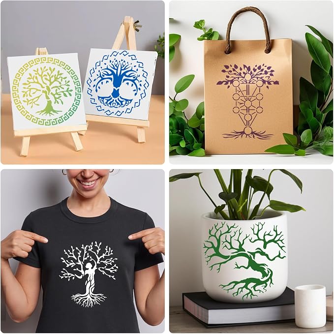 Yazhiji 15Pcs 6 x 6 Inch Tree of Life Stencil, Reusable Stencils - Image 4