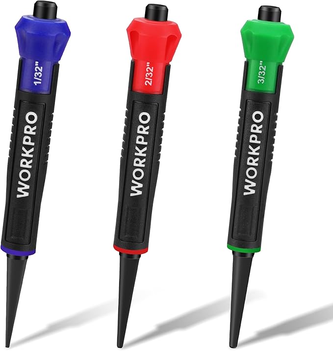 WORKPRO 3-Piece Nail Punch Set, Includes 1/32", 1/16", 3/32" Nail Setter, Color Coded Nail Set Tool with Shock-Absorbing Grip