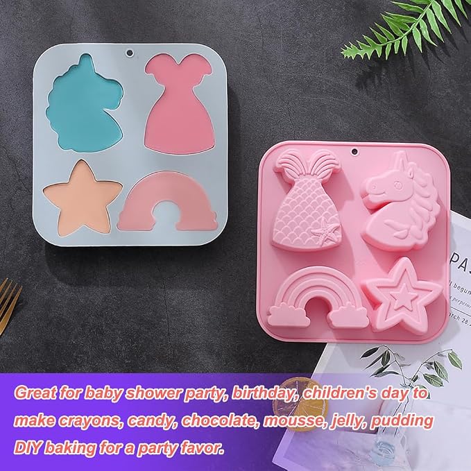 2 Pack Unicorn Molds Silicone 4 Cavity 3D Big Cartoon Themed Baking Mould Tray - Image 9