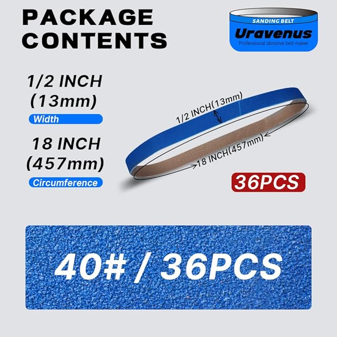 1/2 x 18 Inch Sanding Belts, 36 Pcs 40 Grit, Zirconia Sanding Belts for Heavy-Duty Metal Polishing, Woodworking, Deburring