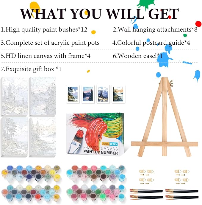 Fountor 4 Pack Framed Paint by Numbers Kit - Image 5