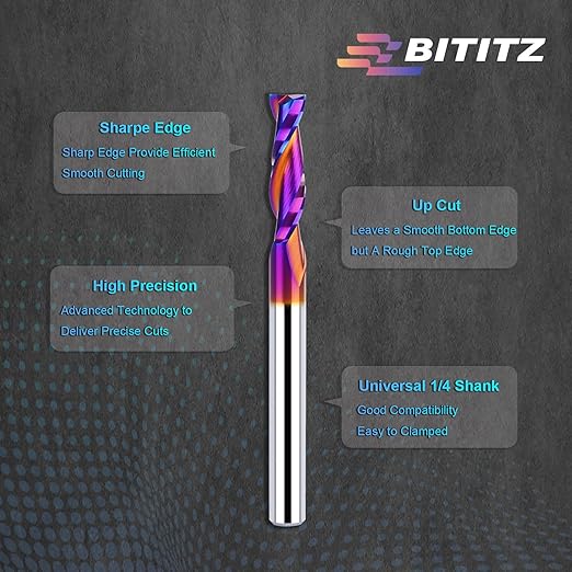 1/4 Upcut Spiral Router Bit 1/4 Inch Shank 1 inch Cutting Length with Extra Long Life Coating CNC Router Bits End Mill for Wood Cutting, Slot Mortise, Engraving