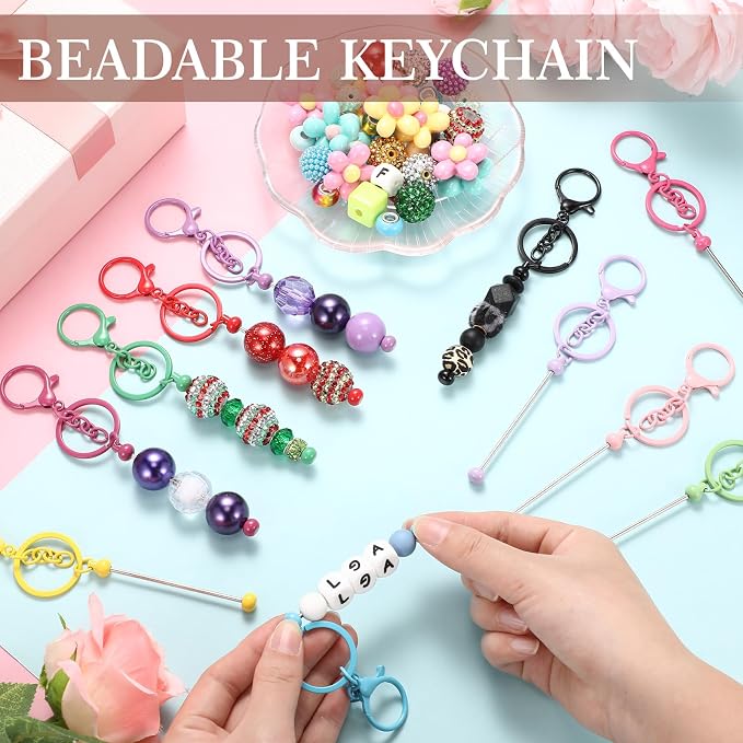 Tondiamo 12 Pcs Beadable Keychains Bars Bulk Blank Beaded Metal Keychain - Image 2