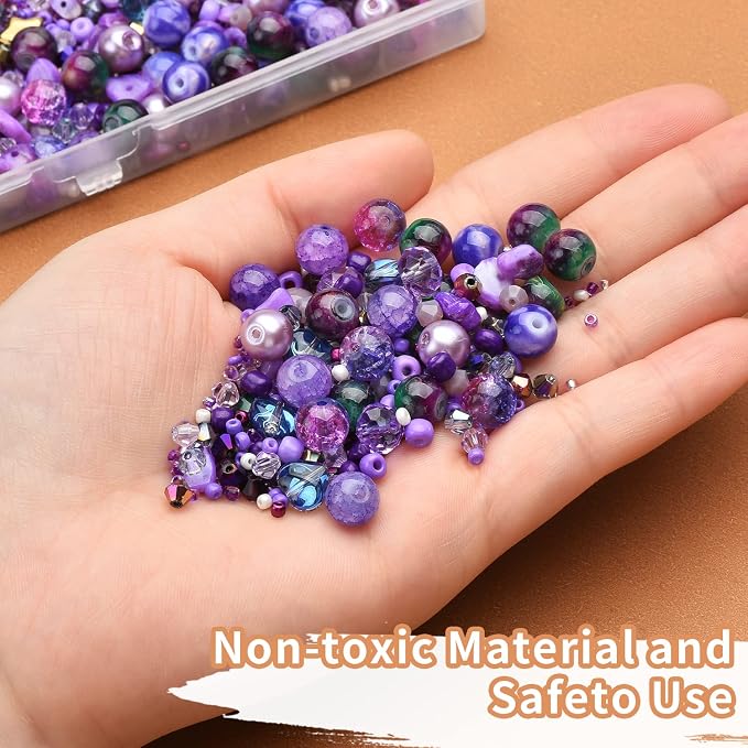 Assorted Beads Bracelet Making Supplies, Lavender Violet Beads-900pcs: Glass - Image 5