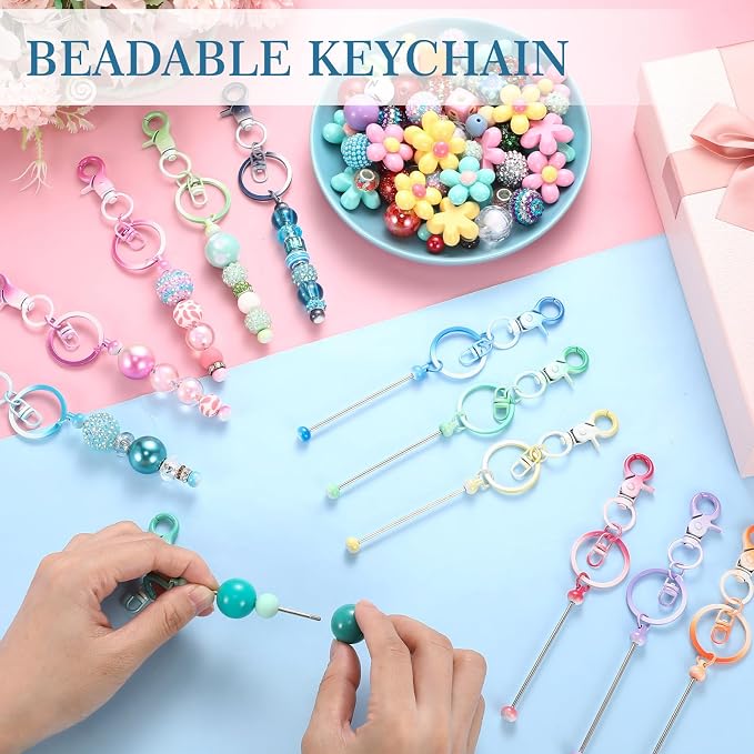 Tondiamo 12 Pcs Beadable Keychains Bars Bulk Blank Beaded Metal Keychain - Image 2