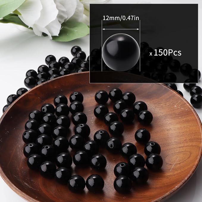 150pcs Black 12mm Pearl Beads - Image 2