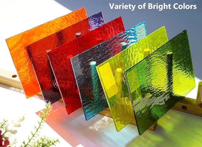 Lanyani 10 Sheets Bright Variety Transparent Textured Stained Glass Sheets Pack - Image 3
