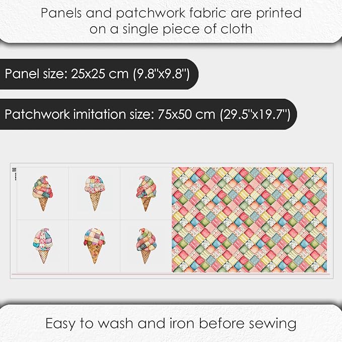 Patchwork Ice Cream Cotton Fabric Panel – 6 Designs + Bonus Sheet 29.5×19.6 inch - Image 4