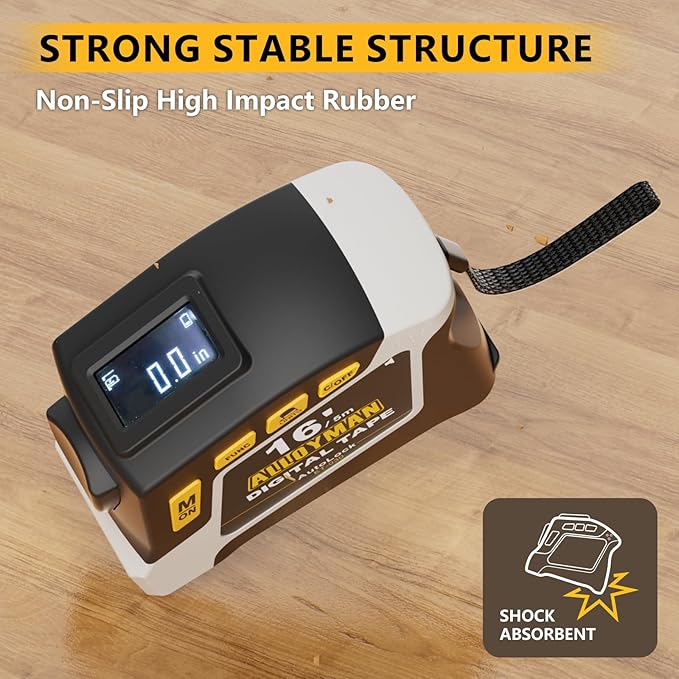 Alloyman 2-in-1 Digital Tape Measure, 16Ft Length, 6 Unit Options, 4 Measuring Modes, Stores 50 Records, Auto Lock with Magnetic Hook, Waterproof & Drop-Resistant