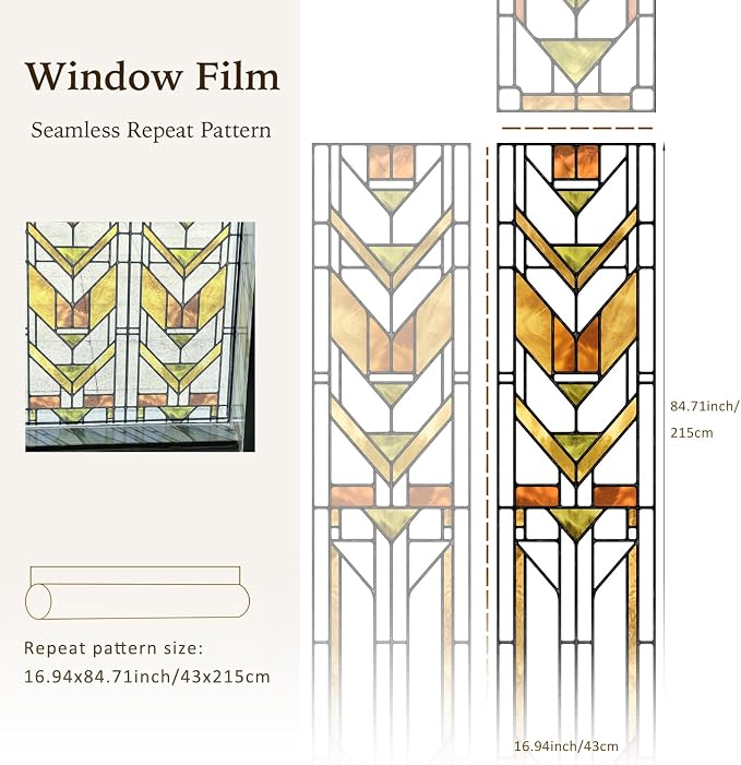Faux Stained Glass Effect Transparent Window Film, Original Hand Drawn Static - Image 5