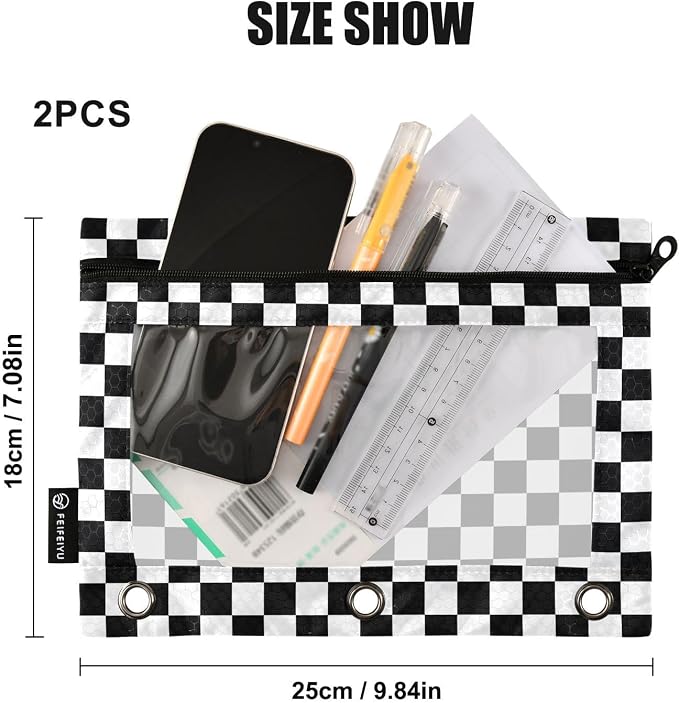 Black White Checkered Pattern Pencil Pouch - Image 3