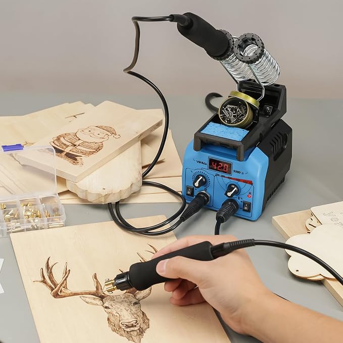 YIHUA 939D-II Pyrography Pen Wood Burning Kit Station 2-in-1 Solid-Point - Image 9