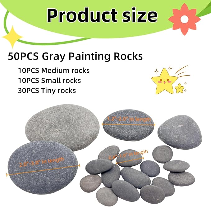 50PCS Painting Rocks, Medium Small & Tiny River Rocks - Image 3