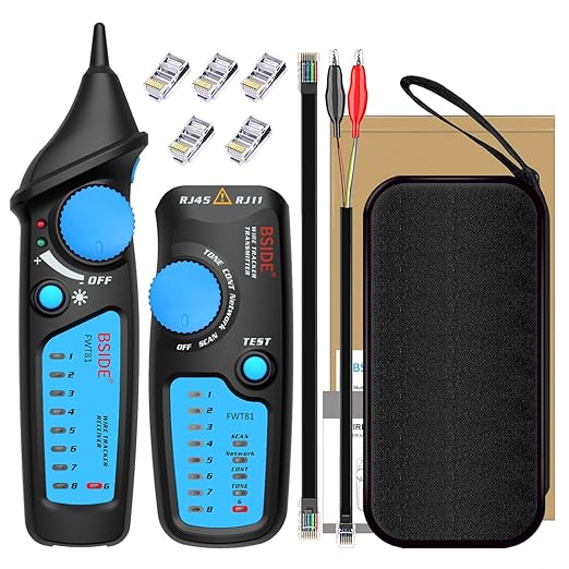 BSIDE Wire Tracker RJ45 RJ11 Network Cable Tester, Dual knob with Anti-Interference, Telephone Line Tracer Internet LAN Wire Finder Toner Network Cable Collation Continuity Checker with Carrying Case