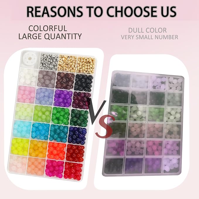 JULIMAIDONG 8mm Glass Beads for Bracelets 1000pcs, 24 Colors Round Crystal - Image 8