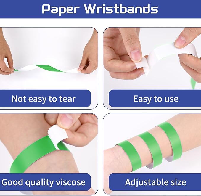 2000 Pcs Paper Wristbands for Events Waterproof Neon Green Wrist Bands Adhesive Concert Identification Wristbands Hand Bands for Events(Green)