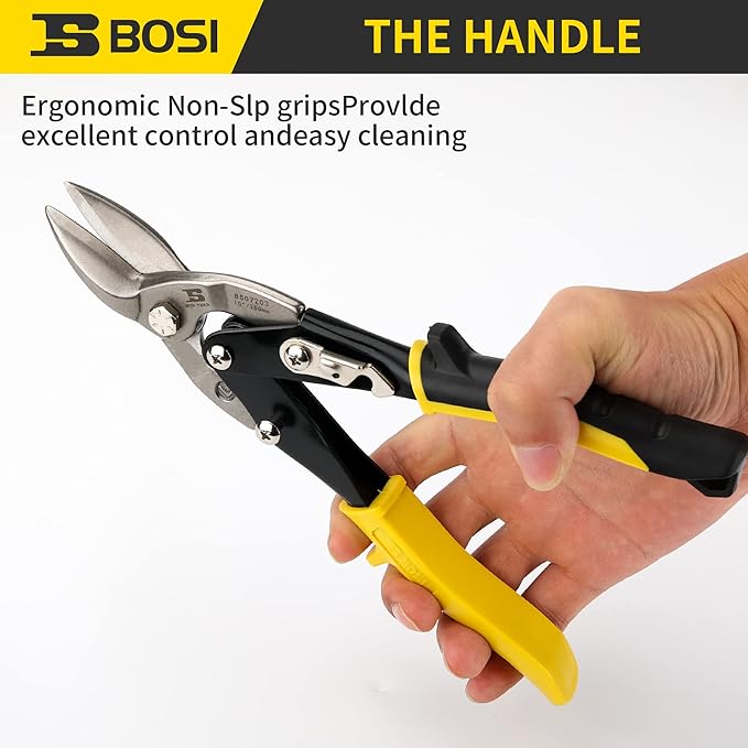 10 Inch Aviation Tin Snips Left Cut, Heavy Duty Sheet Metal Cutter Snips Shears Cutting Metal Sheet Chrome Vanadium Steel Sharp Blades Safety Latch