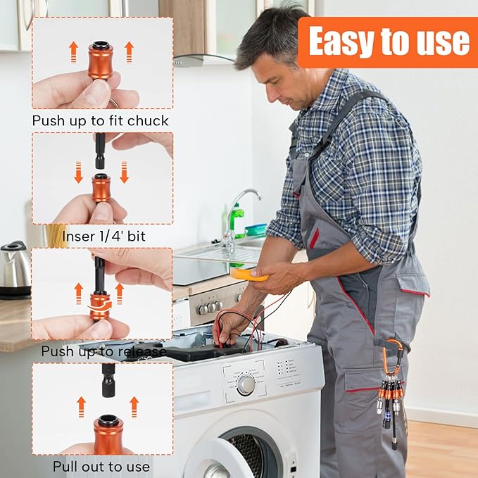 Upgrade Orange 12Pcs Bit Holder Keychain, 1/4 inch Hex Shank Bit Holders, Quick-change Design For Nut Driver, Screwdriver & Drill Bits, Include Keychain Carabiner, Push to Unlock