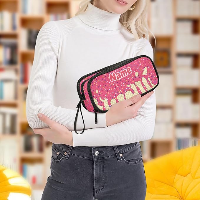 Custom Red Ice Cream Print Pencil Case Box Boys Girls Personalized Name Large - Image 8